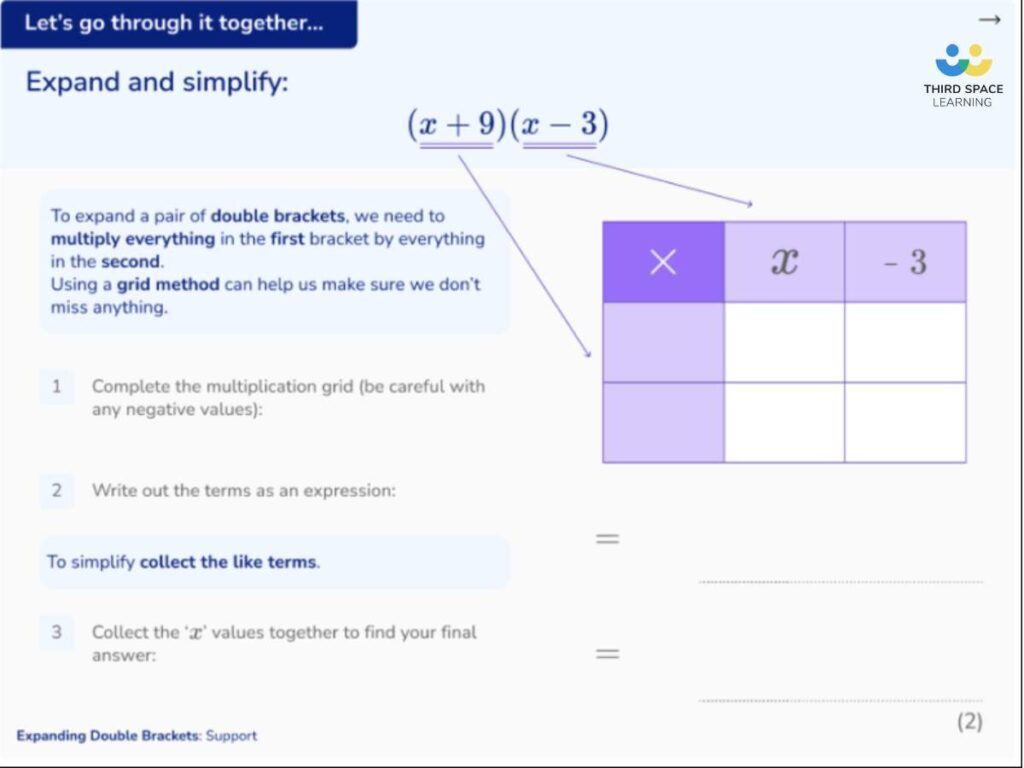 Third Space Learning expanding double brackets GCSE lesson