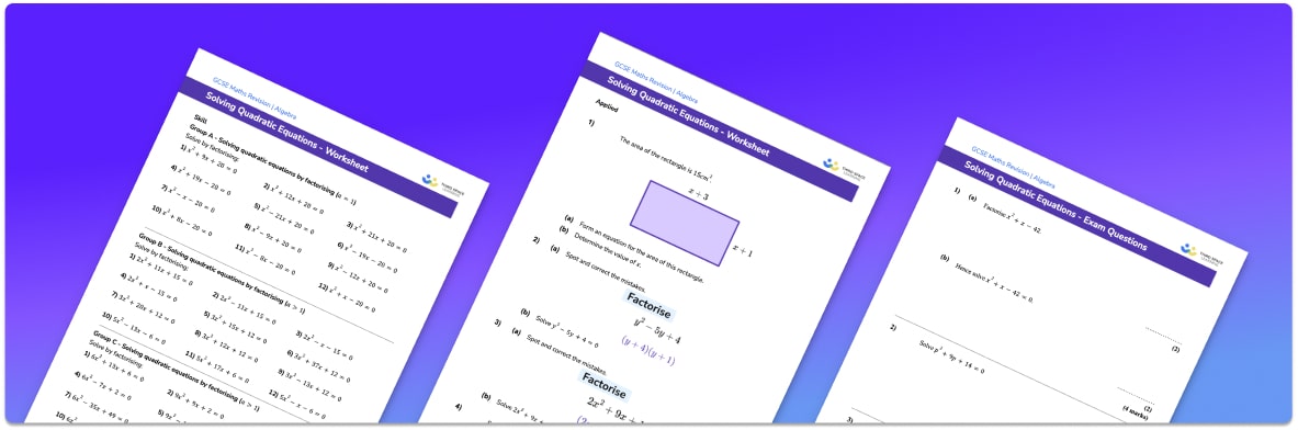 Solving quadratic equations worksheet (includes factorising)