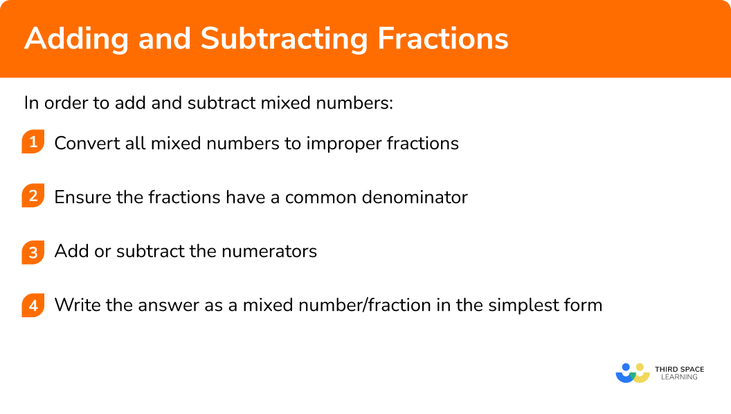 Explain how to add and subtract mixed numbers