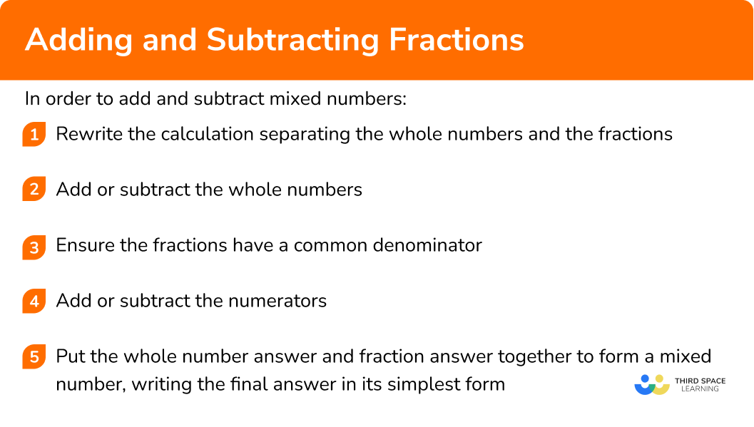 Explain how to add and subtract mixed numbers (alternative method)