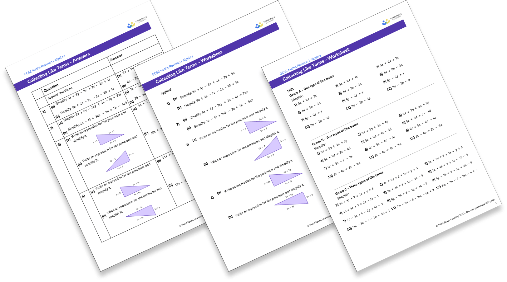 Collecting like terms worksheet