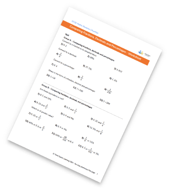 Comparing Fractions Decimals And Percentages Worksheet