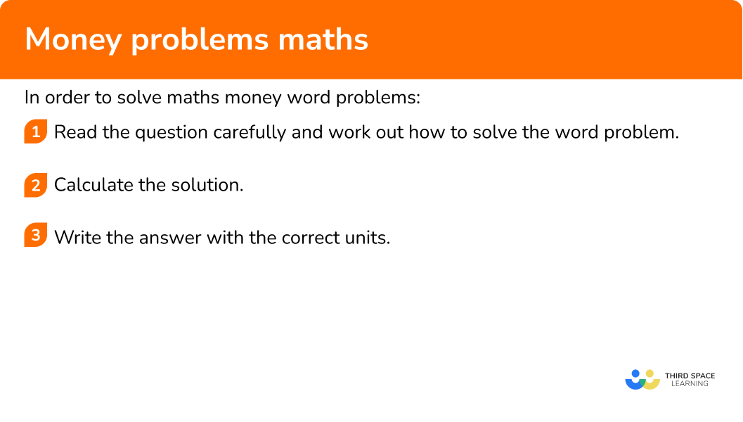 Explain how to work out money problems