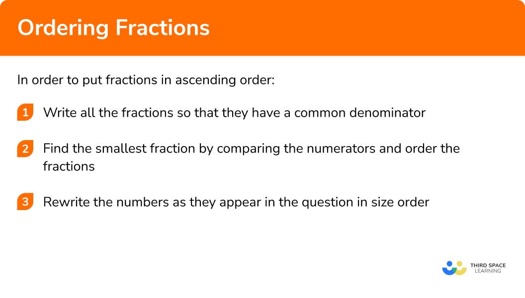 Explain how to put fractions in ascending order in 3 steps