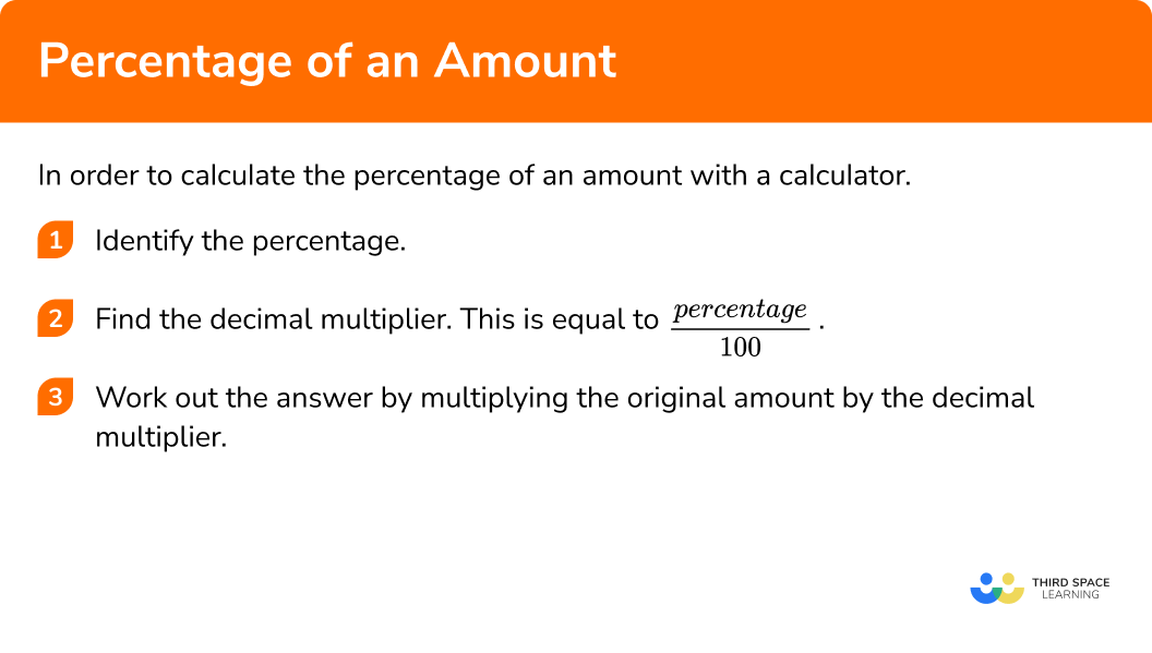 Explain how to calculate the percentage of an amount with a calculator in 3 steps