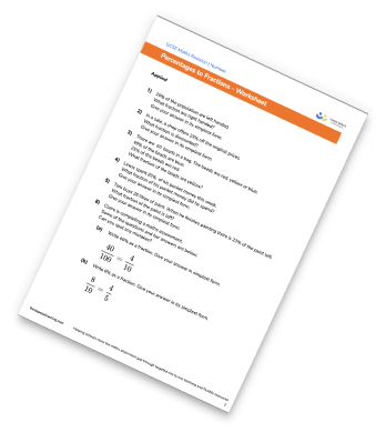 Percentages to Fractions Worksheet