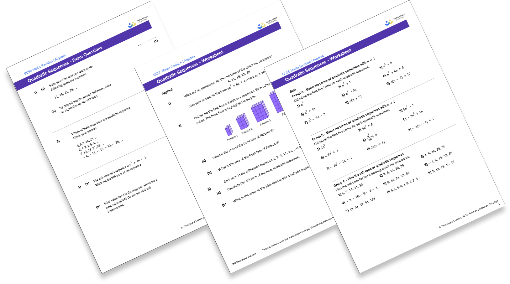 Quadratic sequences worksheet